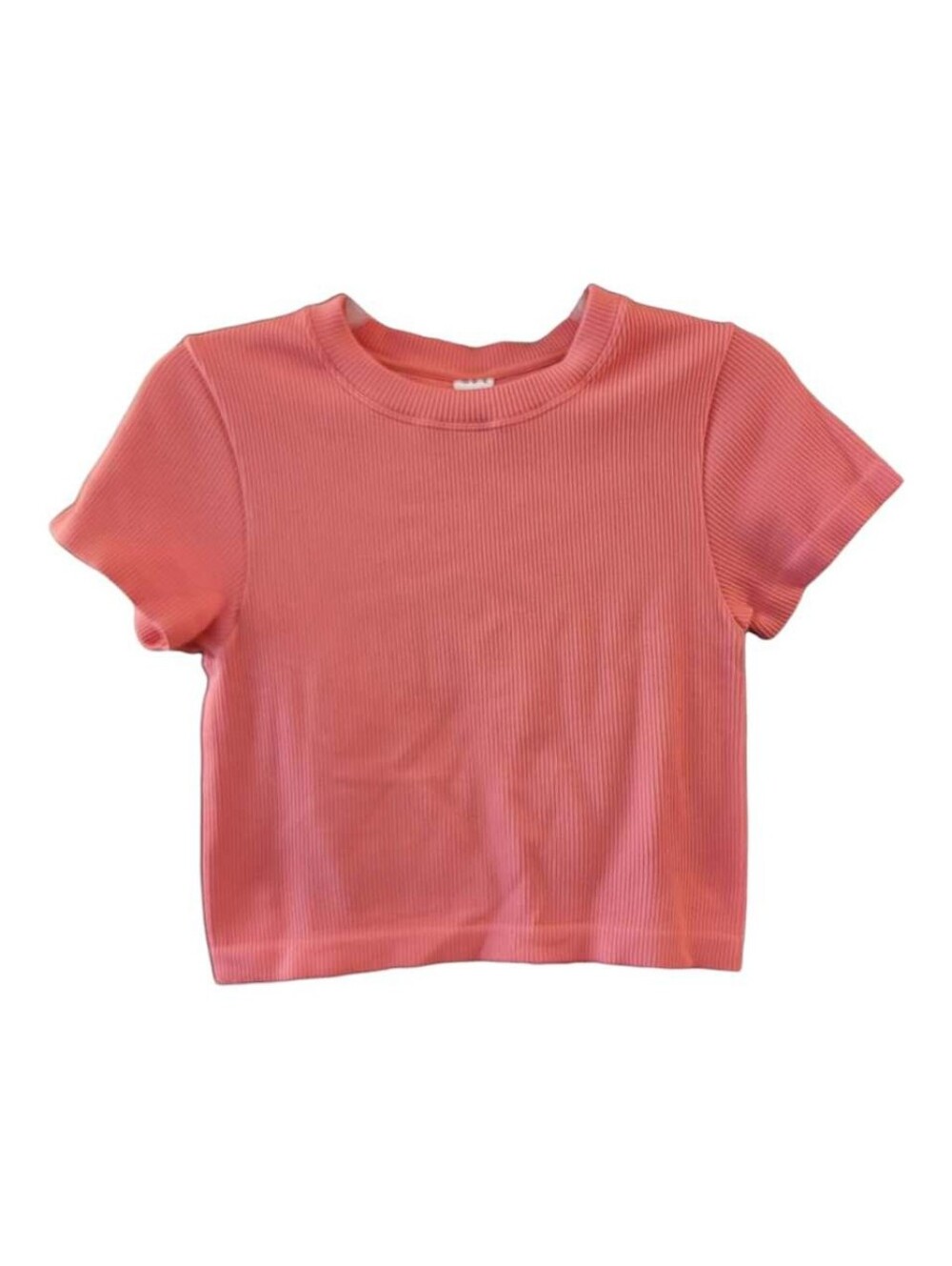 JoyLab Women's Coral Pink Ribbed Short Sleeve Crop Tee - Size M
